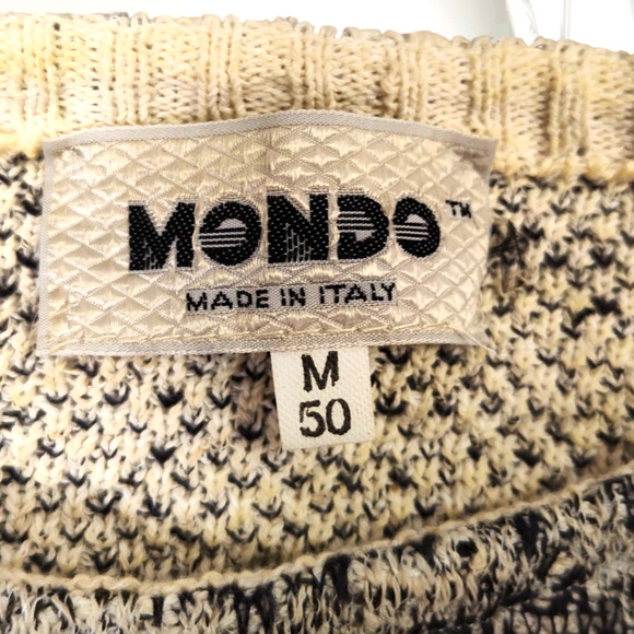 Vintage Mondo Italy Sweater M 50 Black Cream Geometric Knit Pullover Cotton - Picture 10 of 12